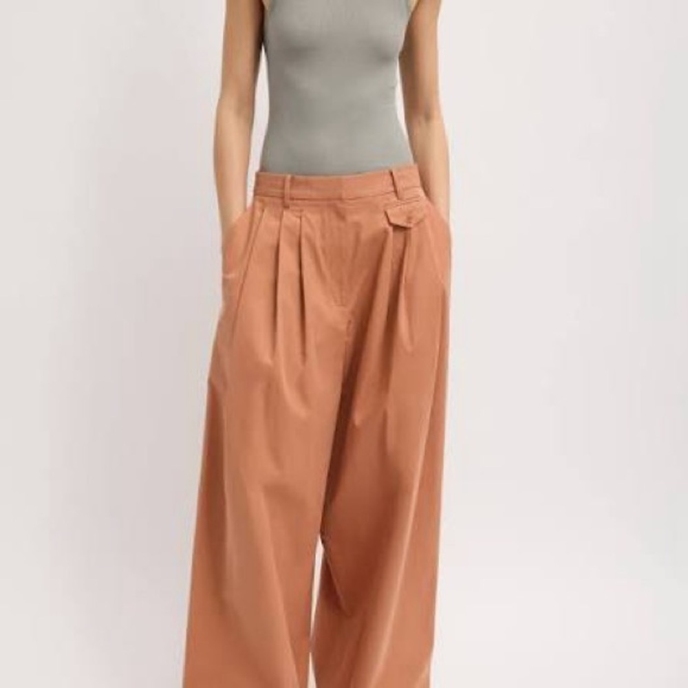 TIBI Wide Leg High-Waist Pleated Pants in Yam Sz 0
